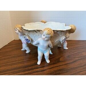 Vintage Hand-Painted Porcelain Cherub Figure Centerpiece Bowl